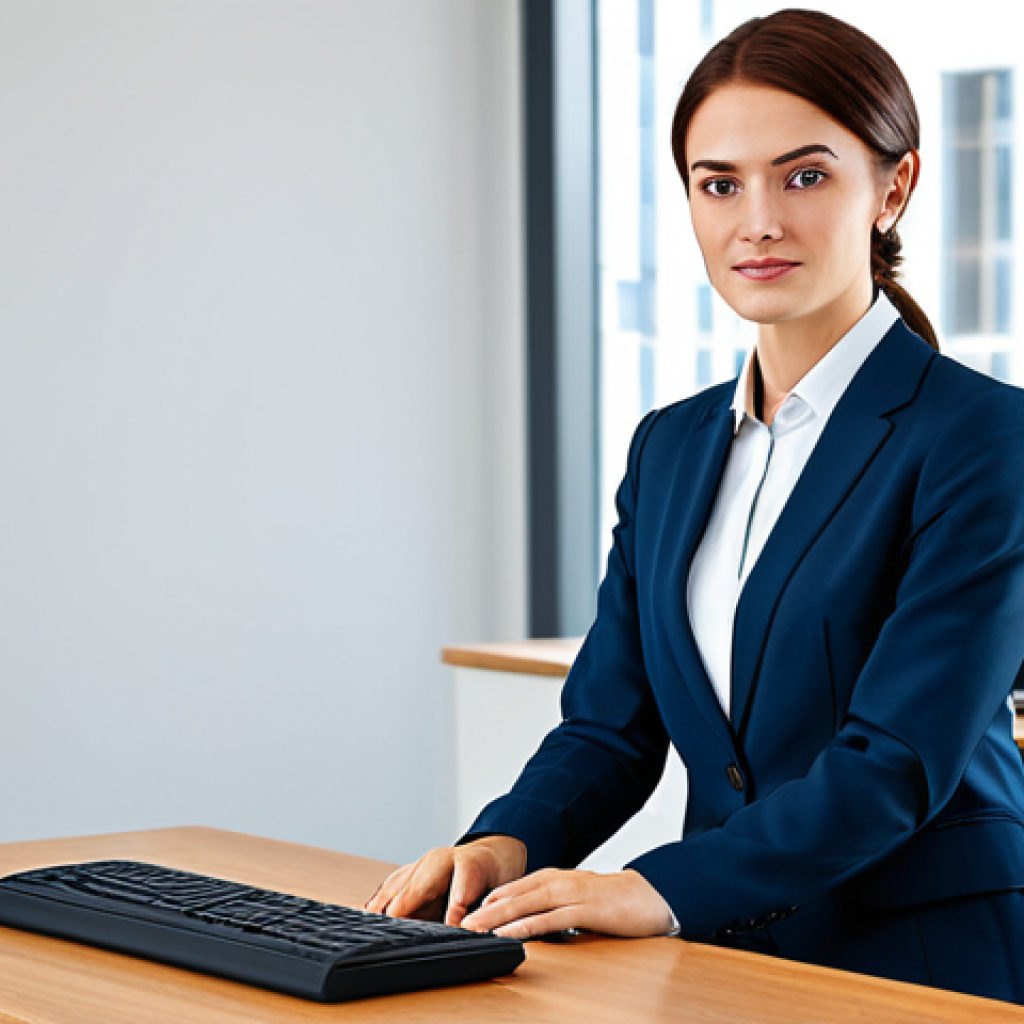 **

A woman wearing a modest business suit, sitting at a desk in a modern office. Fully clothed, appropriate attire, safe for work, perfect anatomy, natural proportions, professional photography, high quality.

**