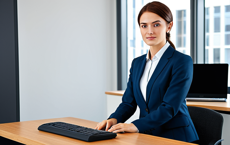 **

A woman wearing a modest business suit, sitting at a desk in a modern office. Fully clothed, appropriate attire, safe for work, perfect anatomy, natural proportions, professional photography, high quality.

**
