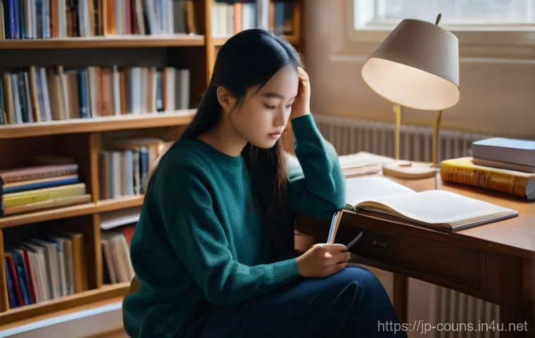 상담심리사로 성장하기 위한 독서 리스트 - **Prompt:** A thoughtful and curious young female counseling psychology student, of East Asian desce...