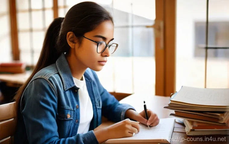 상담심리사 자격증 시험 후기 - **Prompt 1: The Dedicated Study Journey**
    "A determined young woman, in her late 20s, intensely ...
