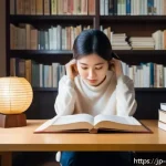 상담심리사 추천 도서 - A modern Japanese woman sitting at a cozy desk in a softly lit room, surrounded by psychology books ...