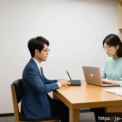 상담심리사 직업의 전망과 한계 - A modern counseling room with a professional Japanese counselor in business casual attire, attentive...
