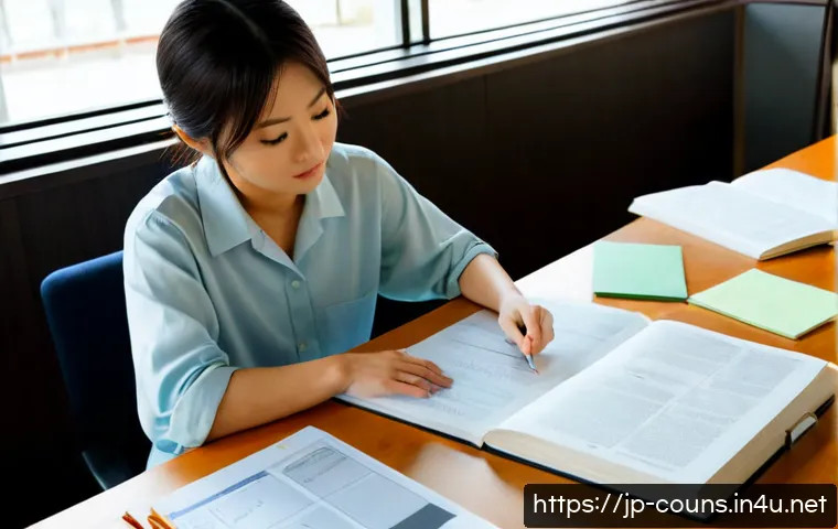 상담심리사 필수 심리학 과목 - Photorealistic counseling psychology study scene in a quiet modern Japanese university library, a fo...